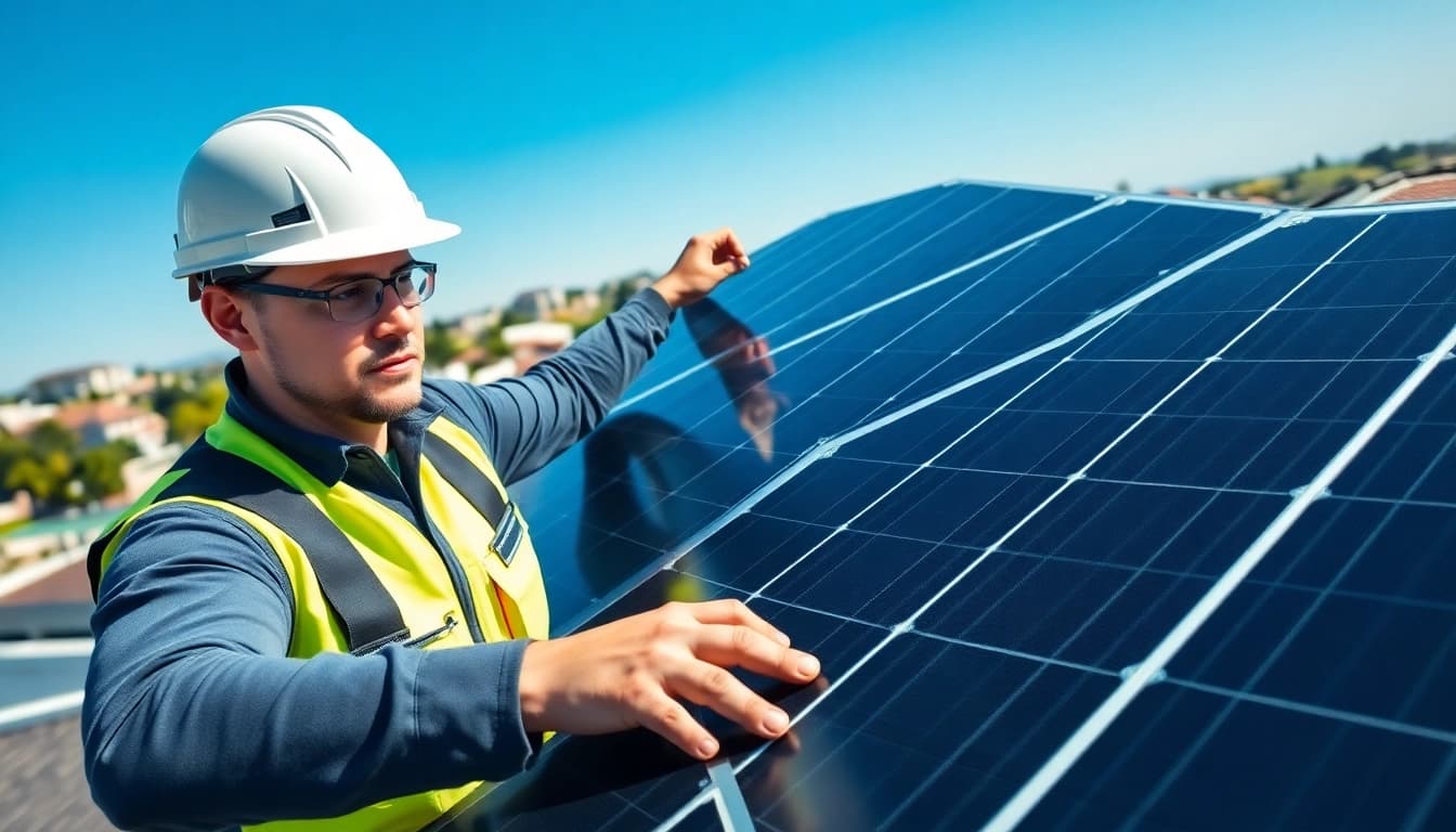 Piped Up technician expertly installing solar panels on a modern rooftop.