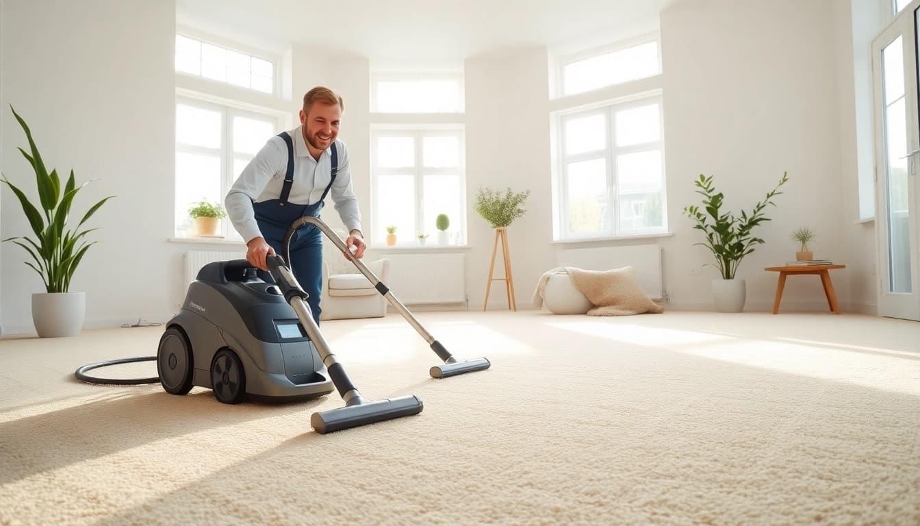 Carpet cleaners in Glasgow performing a deep clean on a vibrant carpet indoors.
