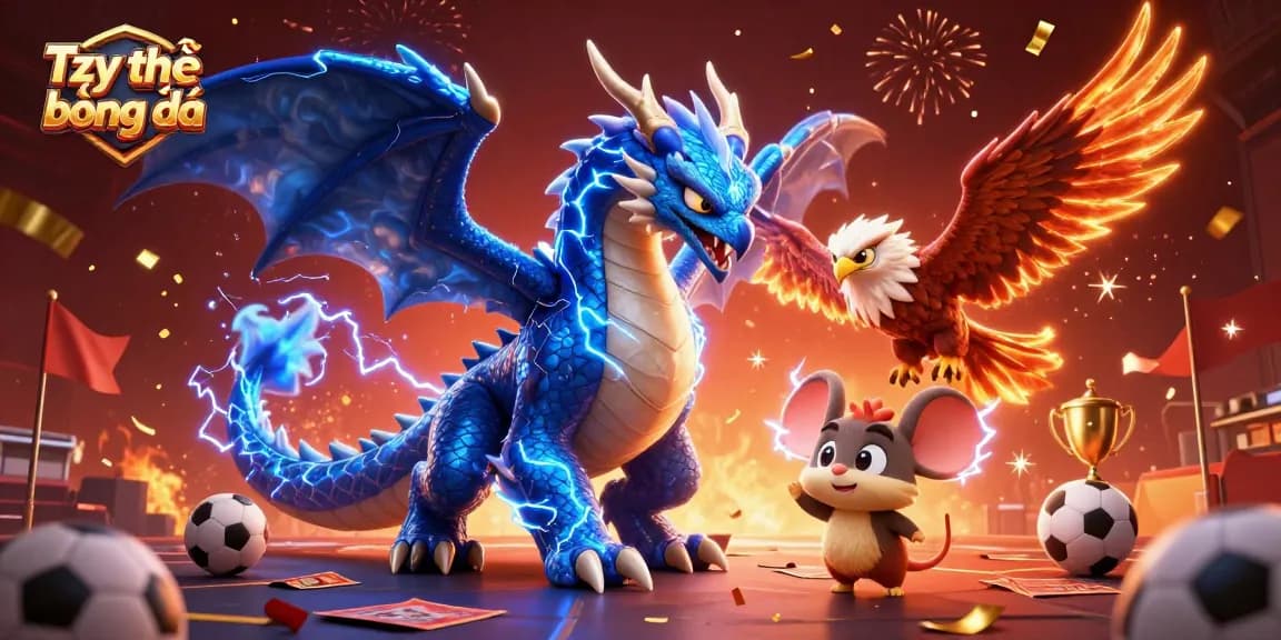 Betting on Tỷ lệ bóng đá with dynamic sports elements and animated characters in a vibrant casino scene