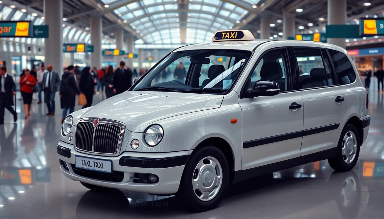 Taxi service waiting at Heathrow airport, ready to transport travelers in comfort.