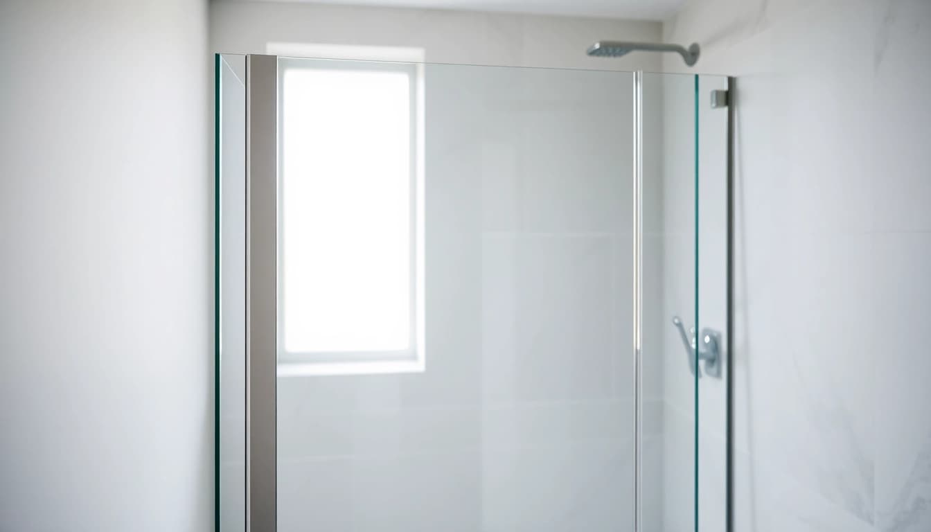 Elegant shower screen door in a modern bathroom with a sleek design and natural lighting.