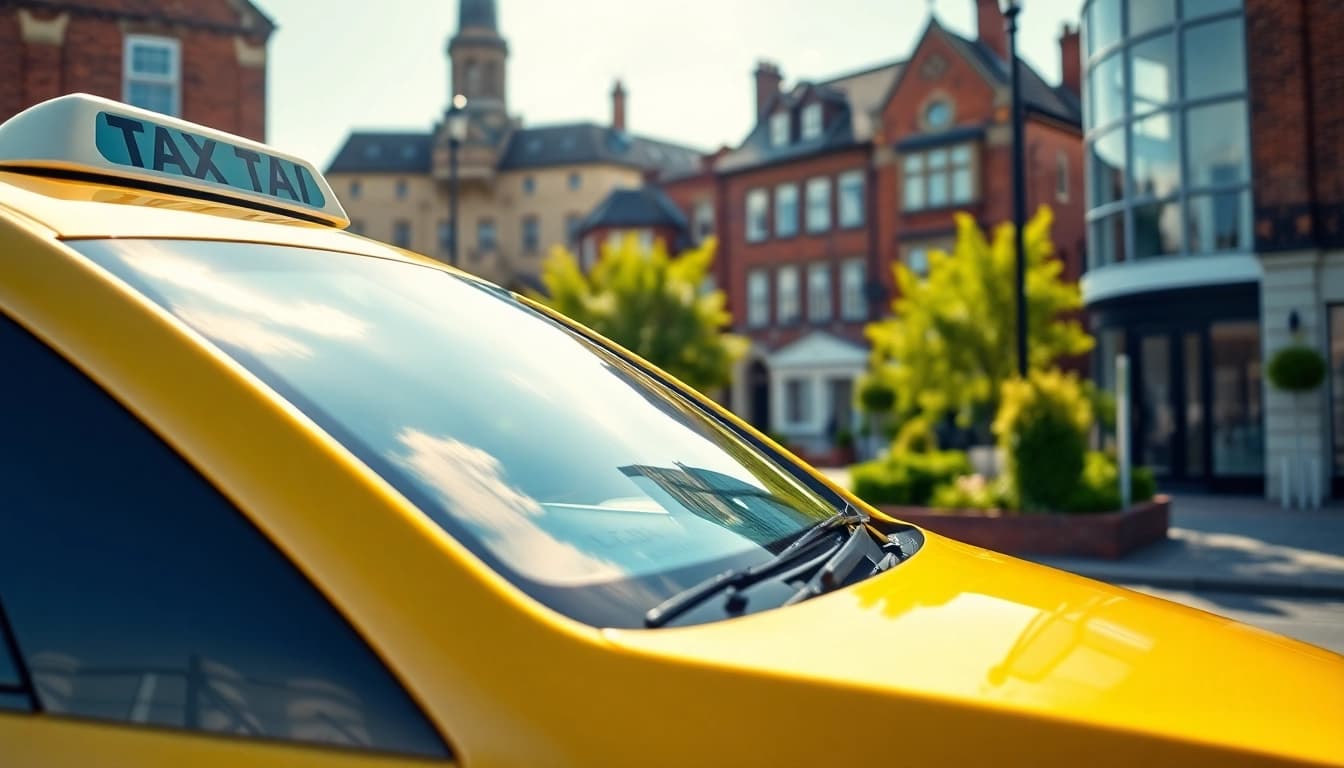 Experience exceptional West bridgford Taxi services with a modern vehicle amidst local landmarks.
