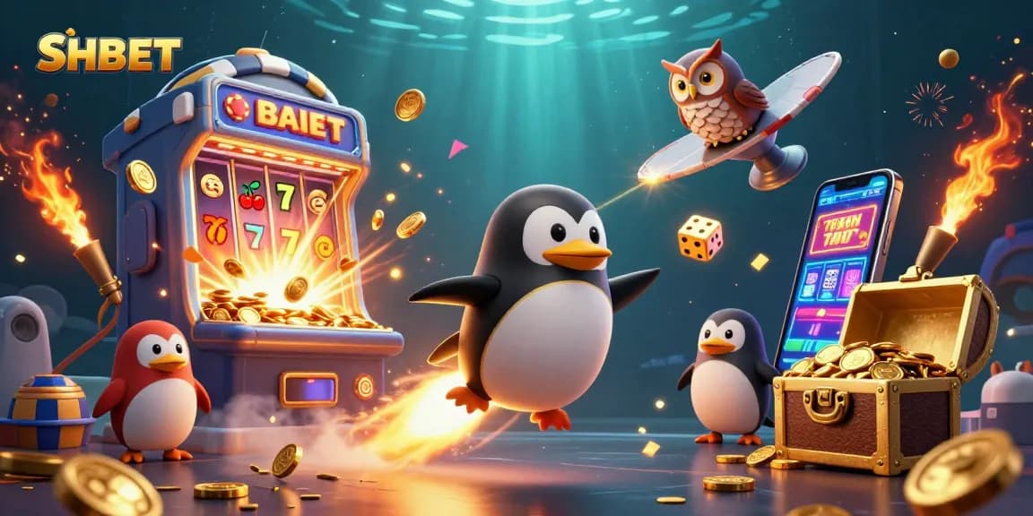 Experience thrilling gaming adventures with SHBET's dynamic 3D casino scene filled with excitement.