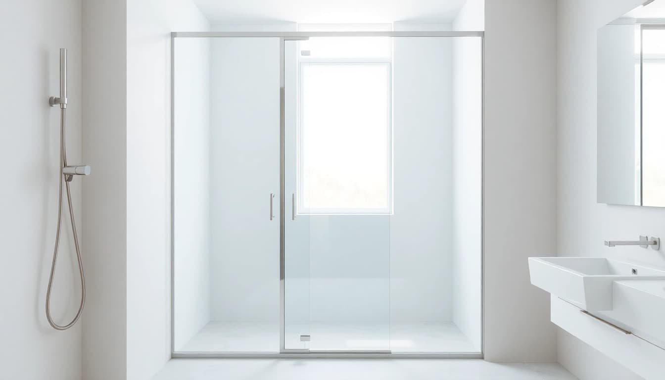 Showcase a modern shower screen sliding door in a stylish bathroom, illustrating its clean elegance.