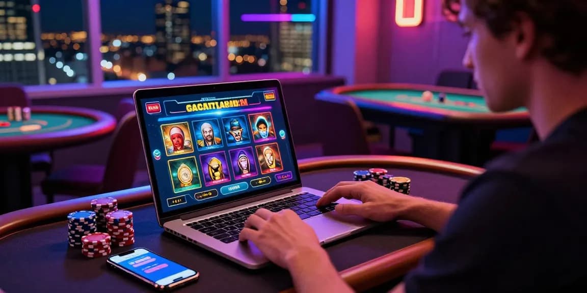 Engaging online casino player in vibrant scene at https://tootingpharmacypractice.co.uk showcasing live dealer games and modern gaming setup.
