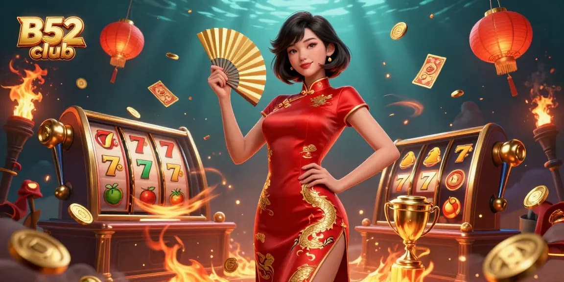Experience thrilling wins at B52 club with this vibrant slot game illustration