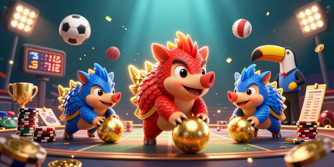 Thungphim showcases a vibrant scene of rival pangolins in an energetic casino atmosphere, scoring big!