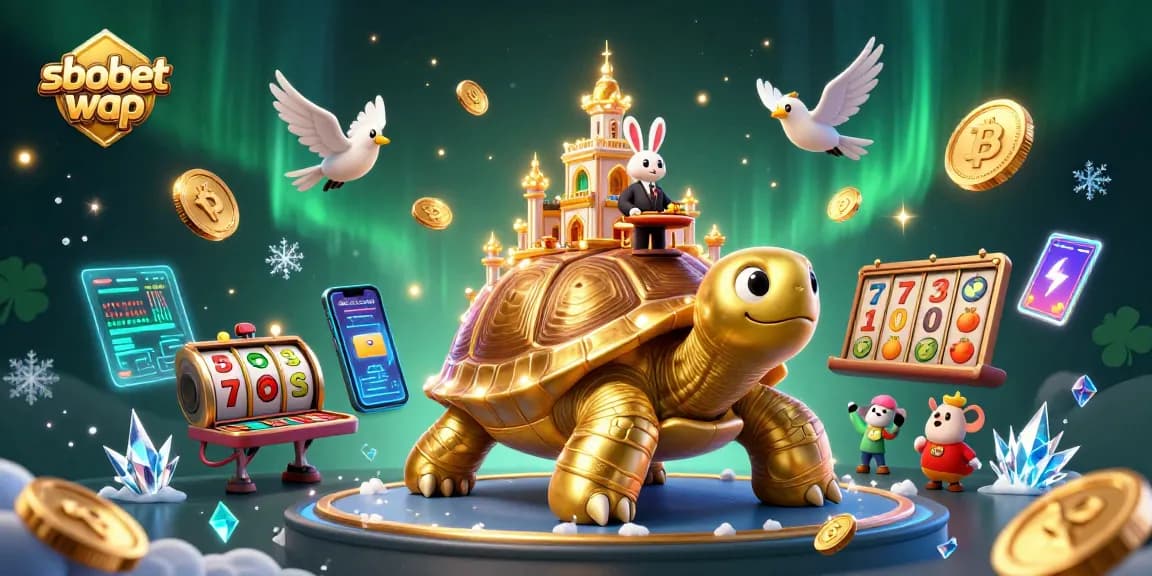 Sparkle in sbobet wap casino with golden tortoise and flying coins, showcasing exhilarating gameplay