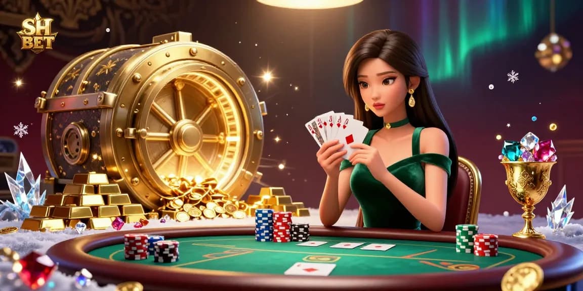 Engage with SH BET at a luxury poker table, surrounded by treasures and casino excitement.