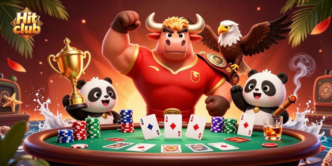 Hit club showcases thrilling poker action with vibrant characters celebrating winning hands!