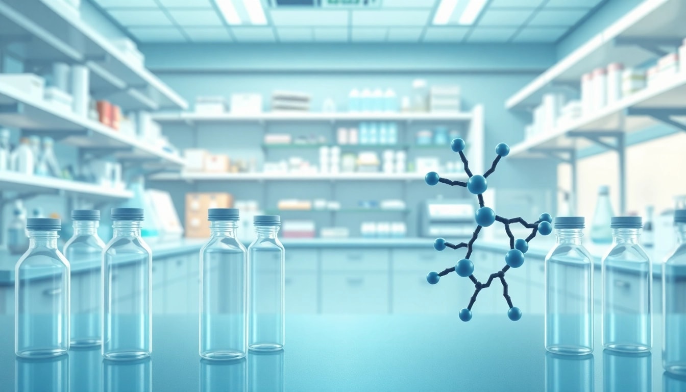 Peptides UK showcased in a modern lab with vibrant vials and advanced research equipment.