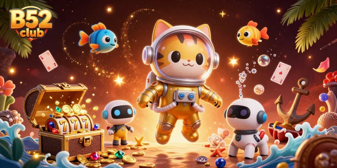 Win big with B52 club as an astronaut cat and robot dog embark on an exciting cosmic casino adventure!