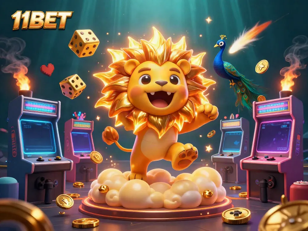 Experience thrilling gaming with the sun lion and golden dice in the vibrant 11BET casino universe.