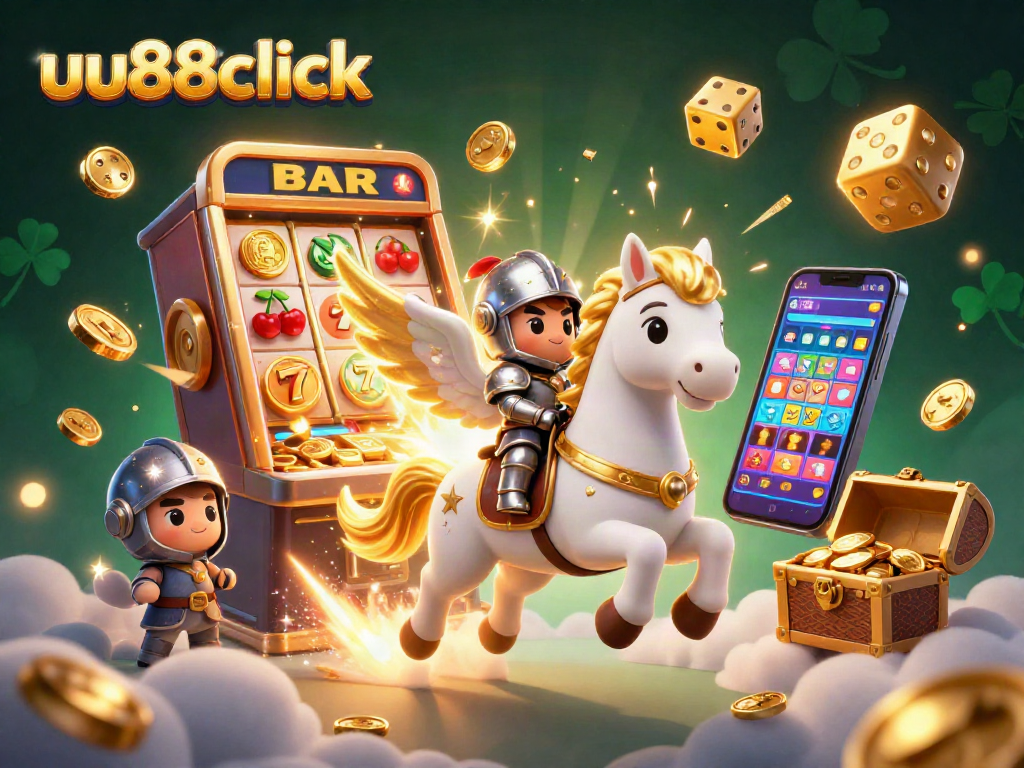 uu88click enhances your gaming experience with vibrant 3D casino elements in a rich visual scene.