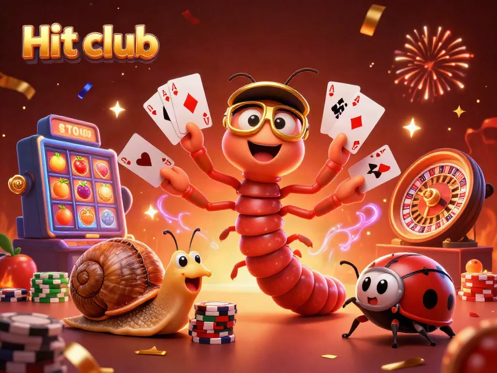 Join the excitement at Hit club with vibrant 3D casino characters celebrating amid slots and jackpots.