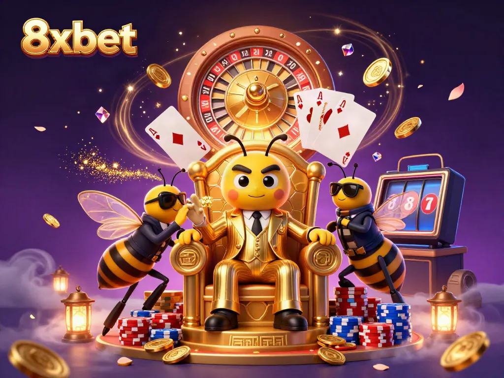 Experience the excitement of 8xbet with 3D characters in a vibrant casino scene