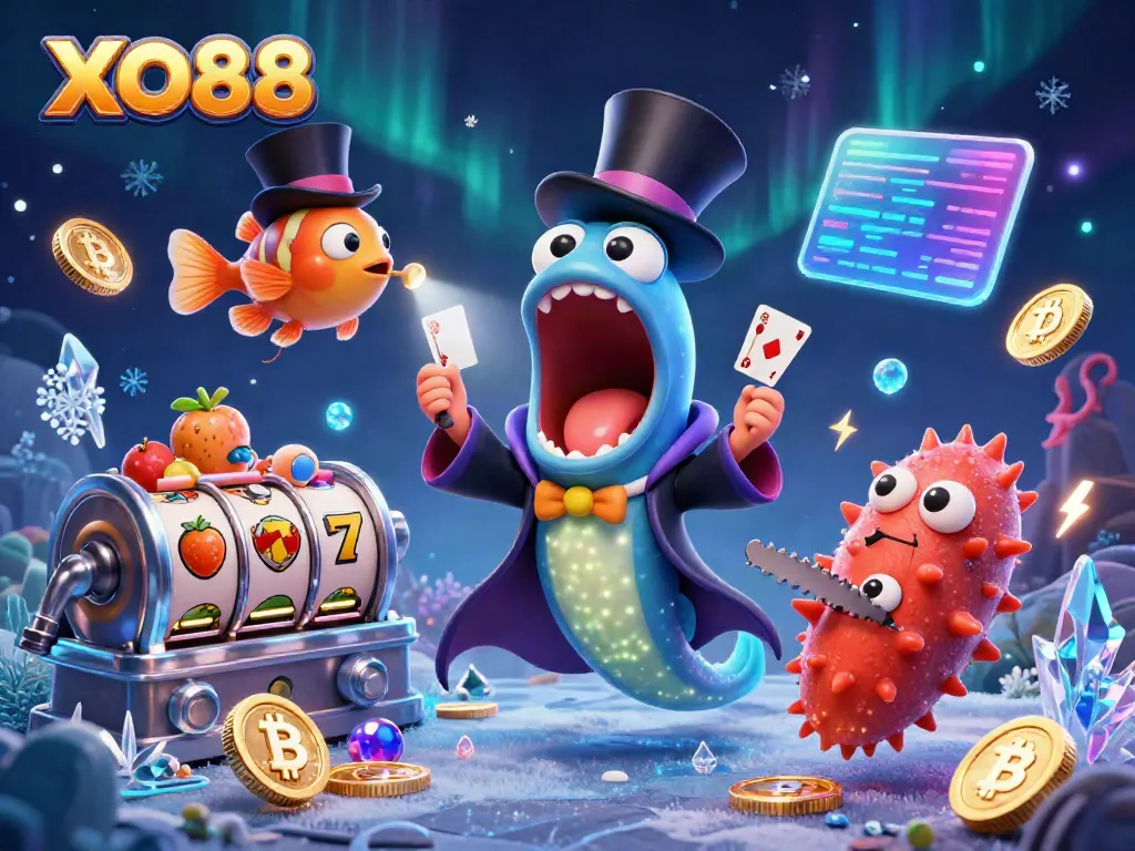 Engage with thrilling games at XO88, featuring vibrant characters and slot machine excitement.