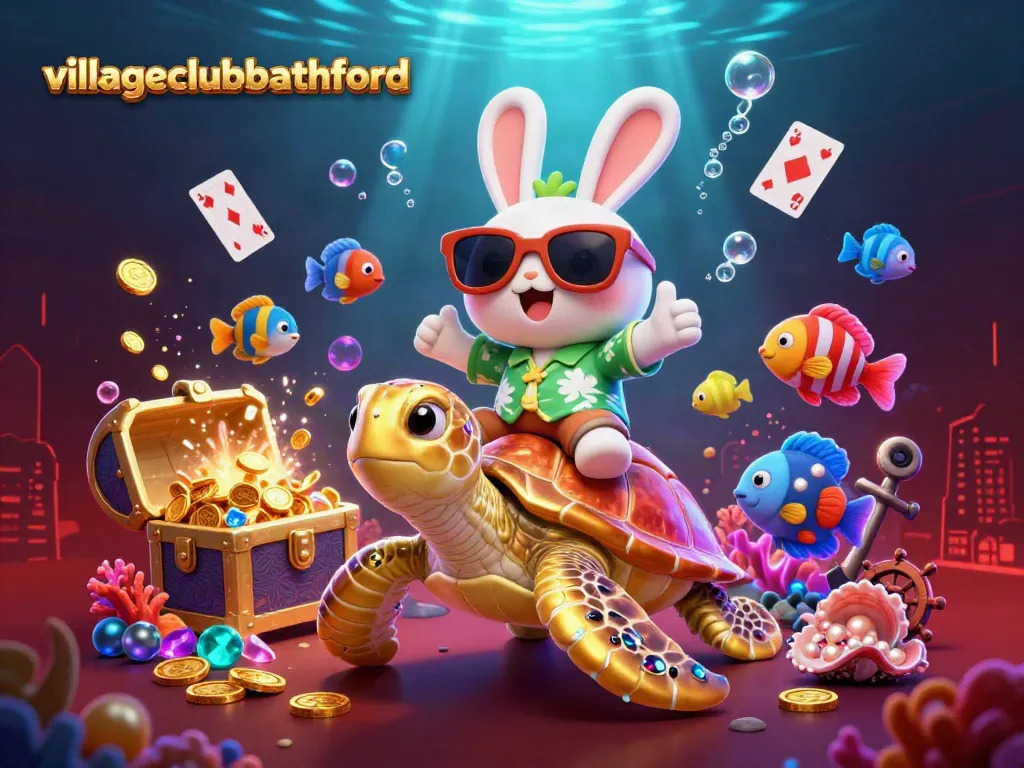 villageclubbathford brings excitement to gaming with playful illustrations of lucky rabbit and sea turtle in a vibrant underwater scene