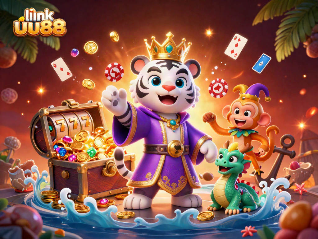 Play poker and win at link uu88 with animated characters, colorful elements, and dynamic casino action