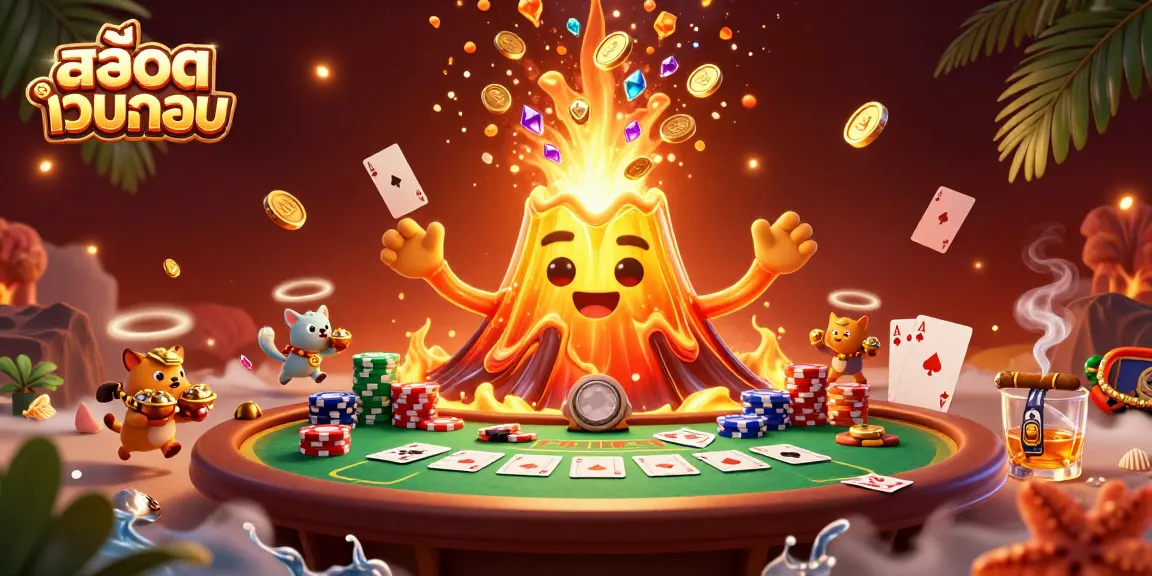 Experience the thrill of สล็อตเว็บตรง with playful gold and treasure eruptions in this vibrant casino illustration.