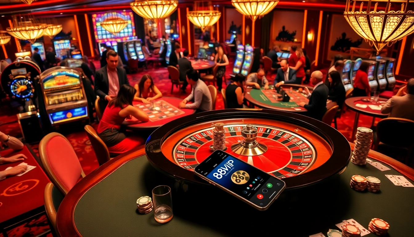 Players enjoying games at 68VIP casino with luxurious ambiance and excitement.