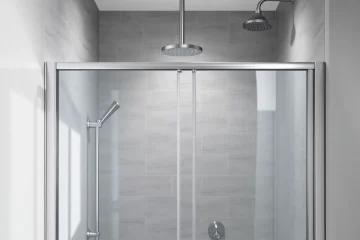 Genießen Sie die sonni Duschkabine 90x90 in einem eleganten modernen Badezimmer, das hell beleuchtet ist.