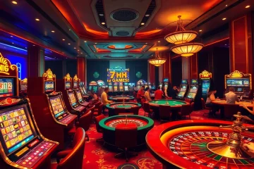 Engage in thrilling games at https://7hh.games/ with luxurious visual elements like slot machines and poker tables.
