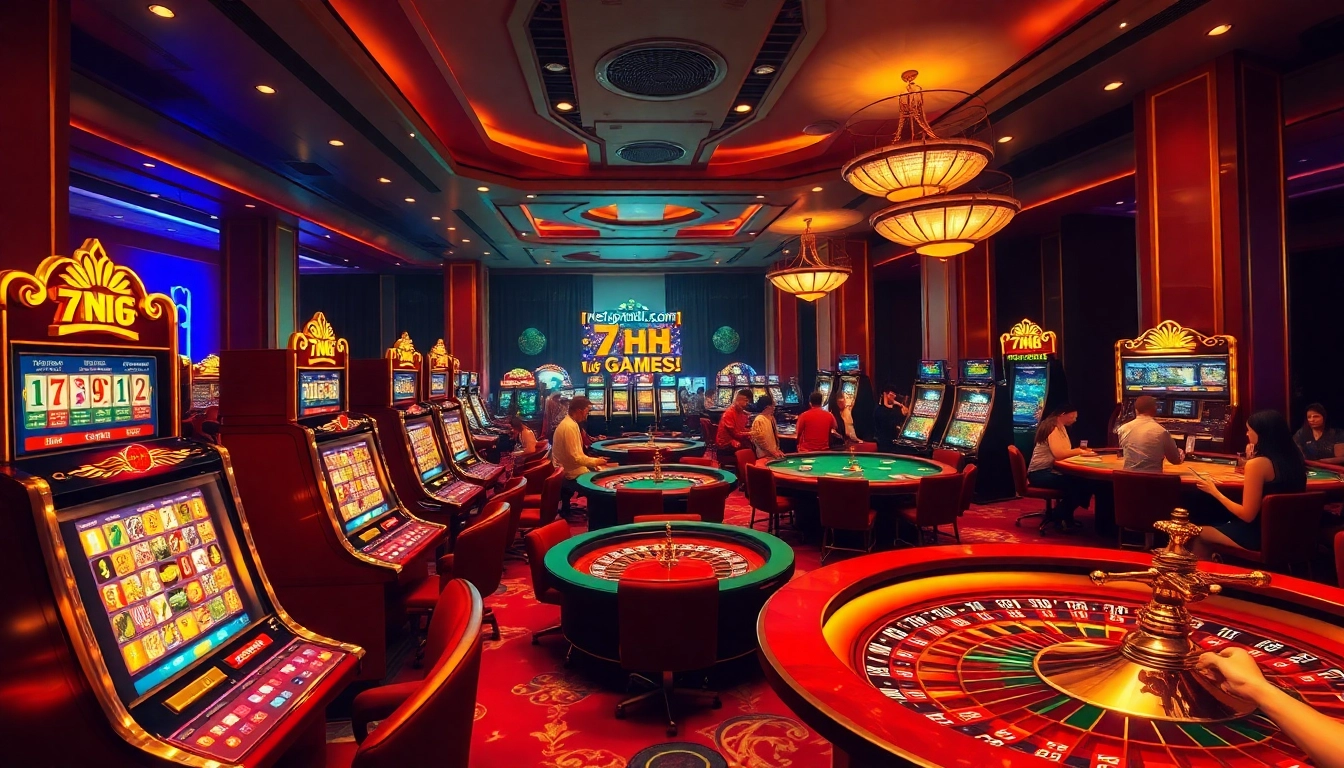 Engage in thrilling games at https://7hh.games/ with luxurious visual elements like slot machines and poker tables.