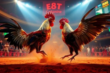 Engaging scene of a thrilling cockfighting match at sv368win.live, showcasing vibrant action and crowd excitement.