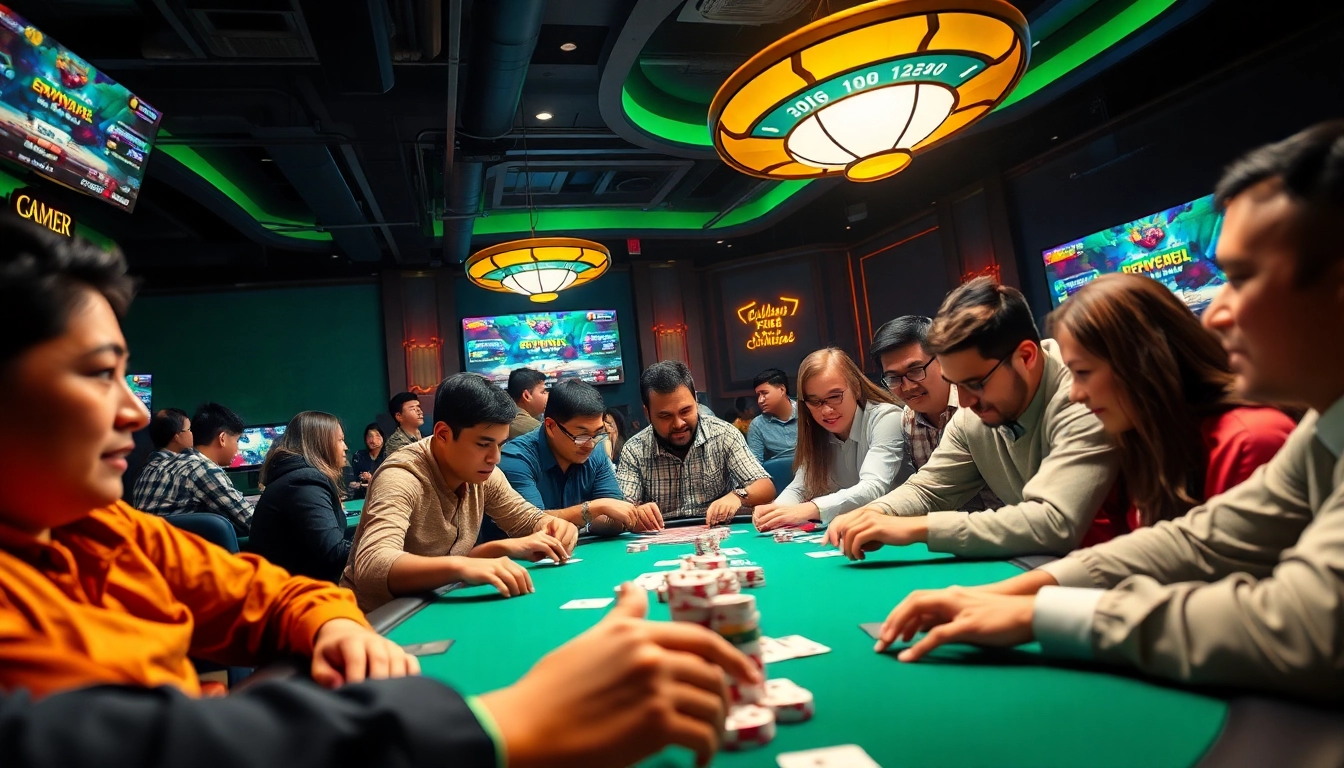 Topgamebaidoithuong.mx showcases a lively online gaming environment with diverse players enjoying card games.