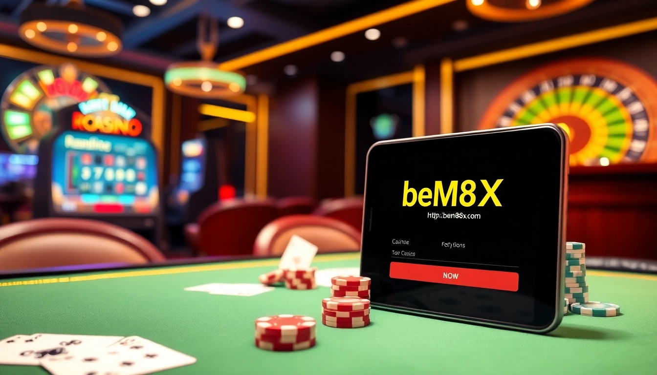 Experience the thrill of online gambling at http://bem88x.com/ with vibrant casino visuals.