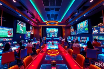 An engaging interior view of bk860s.com showing a modern online betting interface with players enjoying various games.