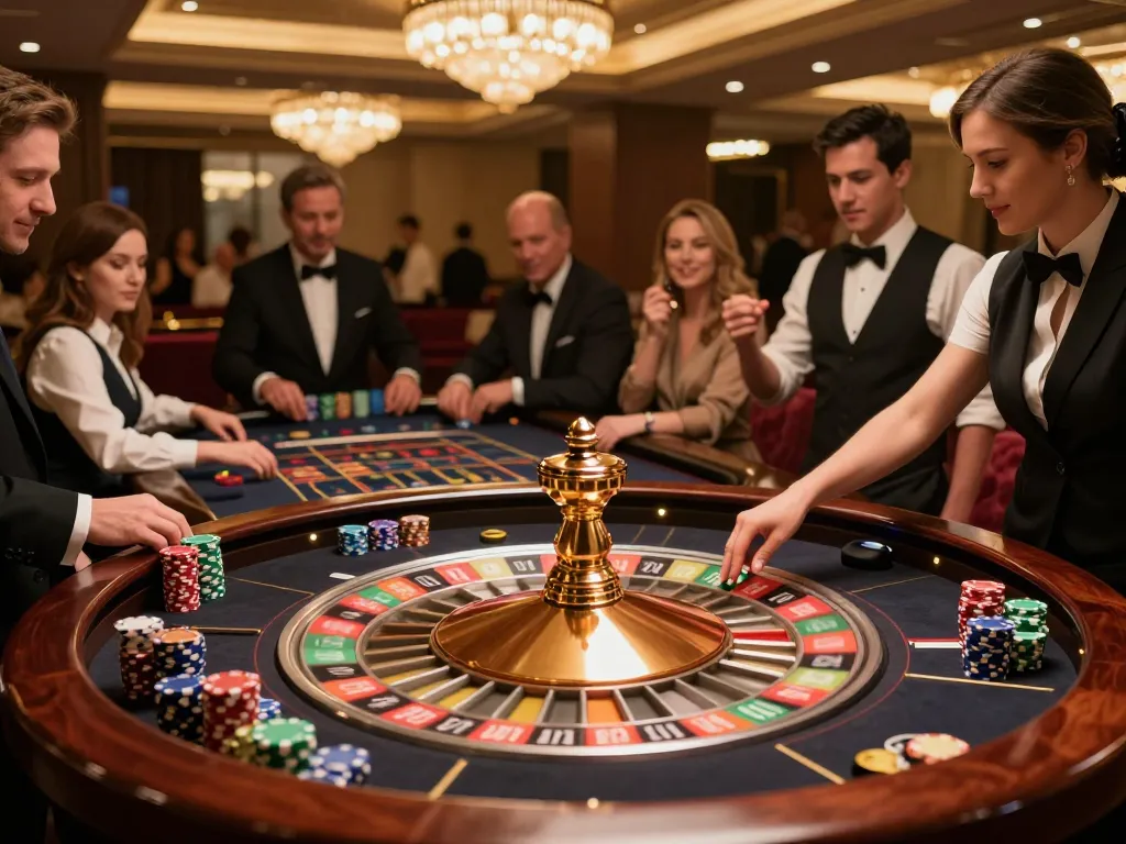 C168 players engaging at a colorful roulette table with vibrant stakes and excitement in an elegant casino.