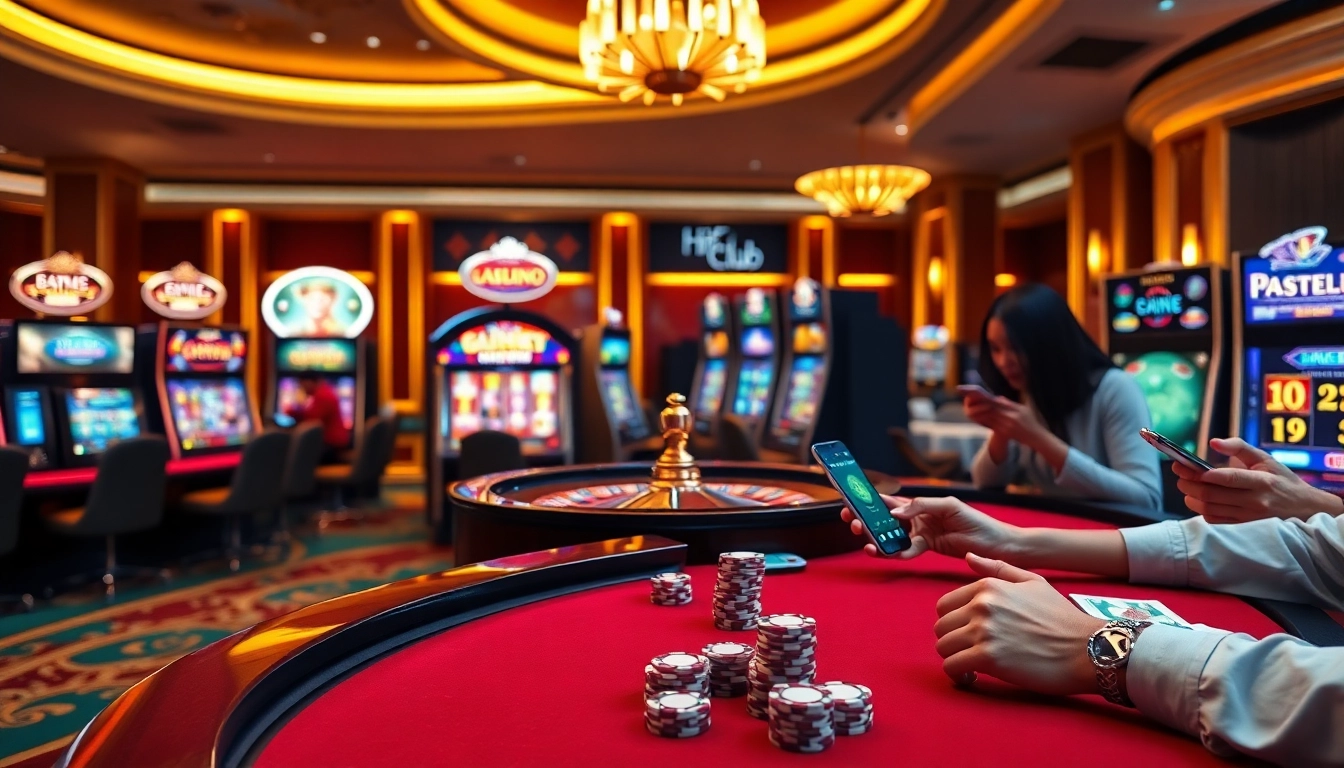 Experience the Hit club excitement with luxury casino elements featuring roulette, slots, and poker.