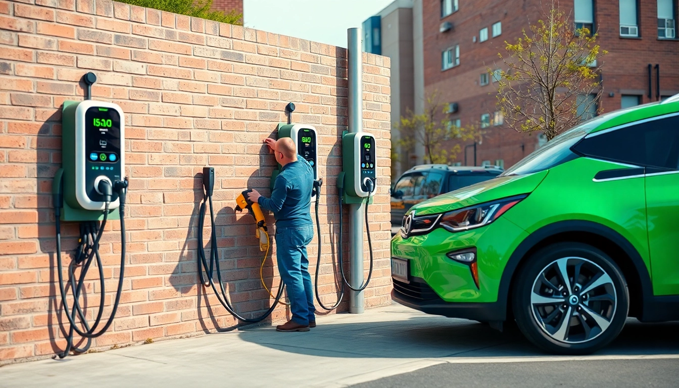 EV Charging Installation showcased by a professional technician in an urban setting.
