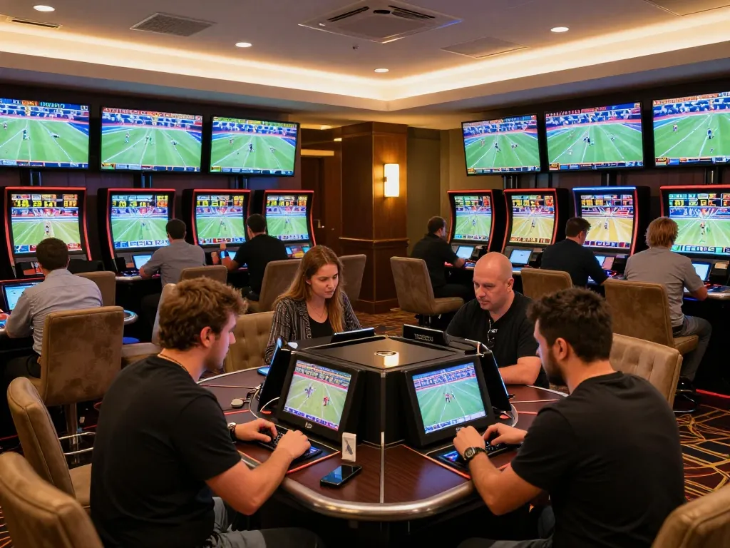 Experience the excitement of sports betting at https://play-hbet.com/ with modern screens and vibrant atmosphere.