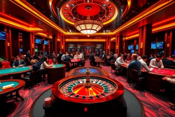 Action-packed scene at nhà cái win55 casino featuring players at poker tables and roulette wheels.