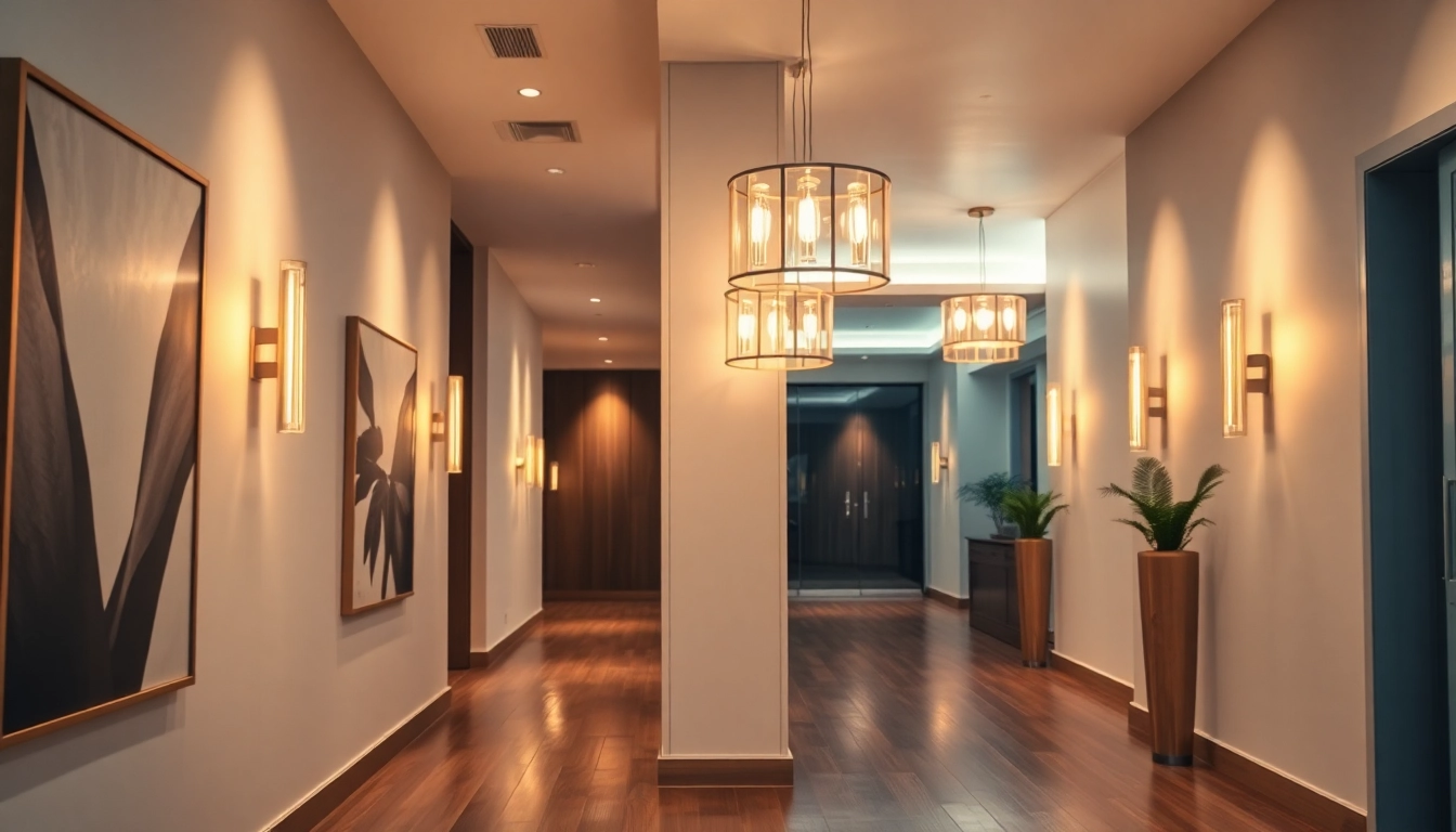 Discover hallway lighting fixtures that beautifully illuminate a modern corridor, enhancing style and ambiance.