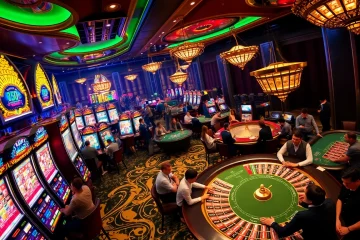 Exciting casino gaming scene showcasing 8DAY, vibrant slots, and intense poker action.