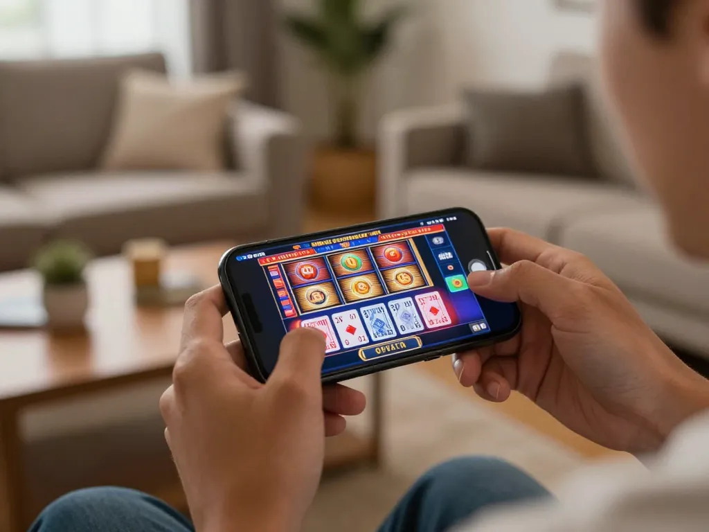 Cổng game 789Club gameplay on a smartphone, showcasing colorful slots and engaging user experience