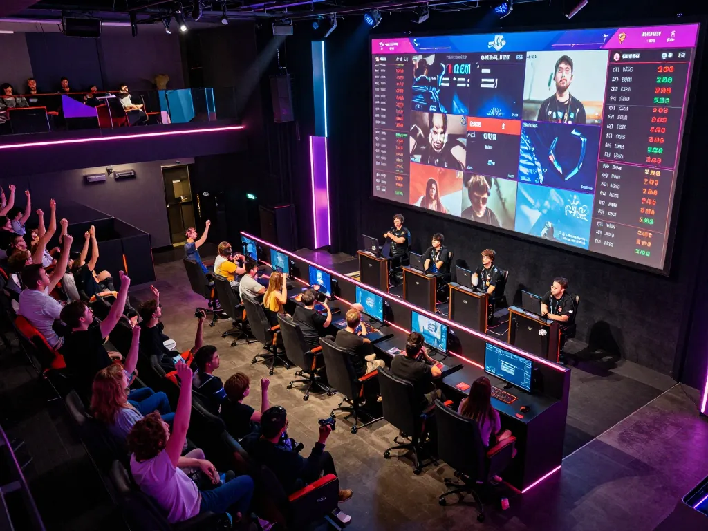 Ko66 players engaged in live esports betting, showcasing excitement and strategic gameplay in a high-tech arena.