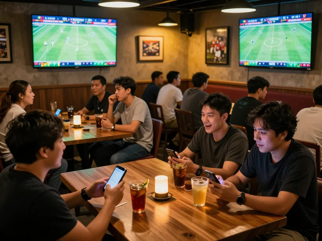 Bongdalu sports betting excitement captured with fans analyzing odds and watching live matches