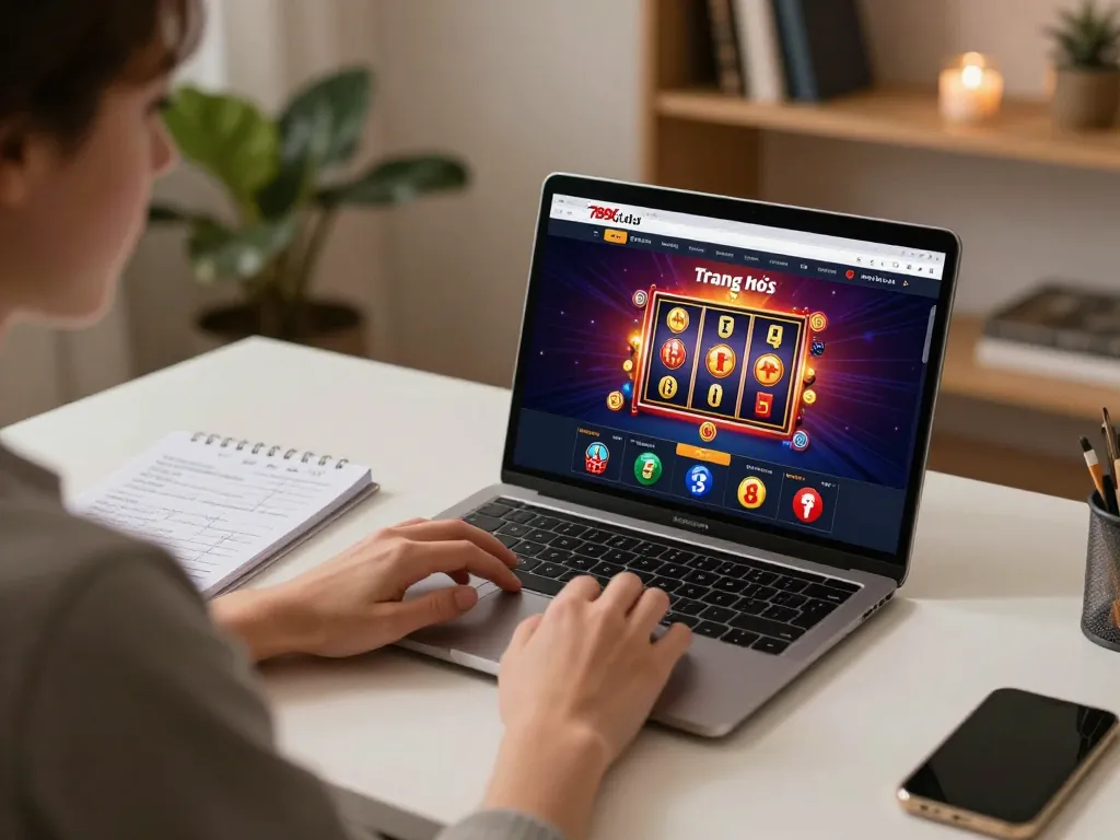 Join the excitement on Trang chủ 789Club with a person engaged in online gaming at a modern desk.