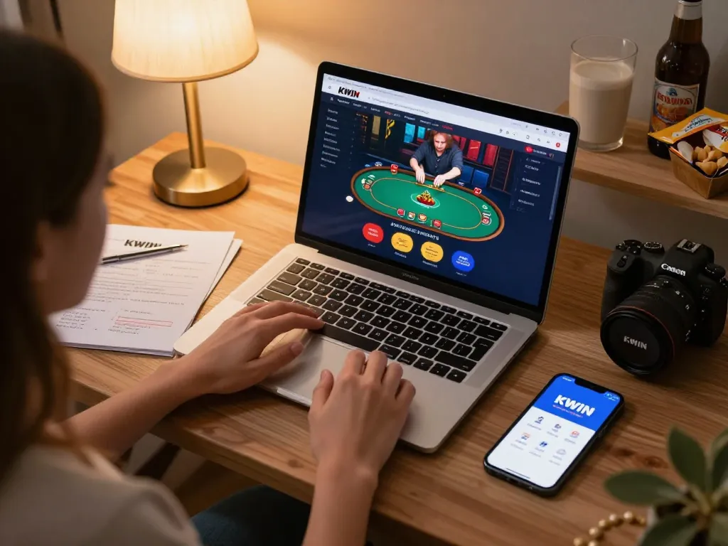 KWIN online gaming session with user placing bets on laptop, creating engaging atmosphere for strategic gameplay