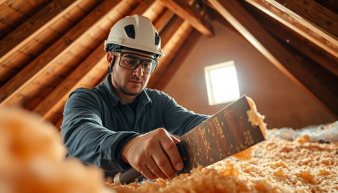 Spray foam removal companies UK team efficiently working in an attic, emphasizing safety and professionalism.