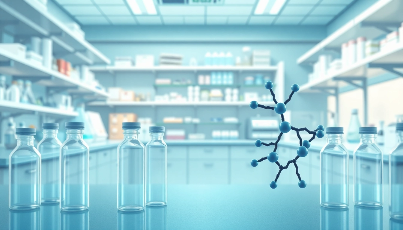 Peptides UK showcased in a modern lab with vibrant vials and advanced research equipment.