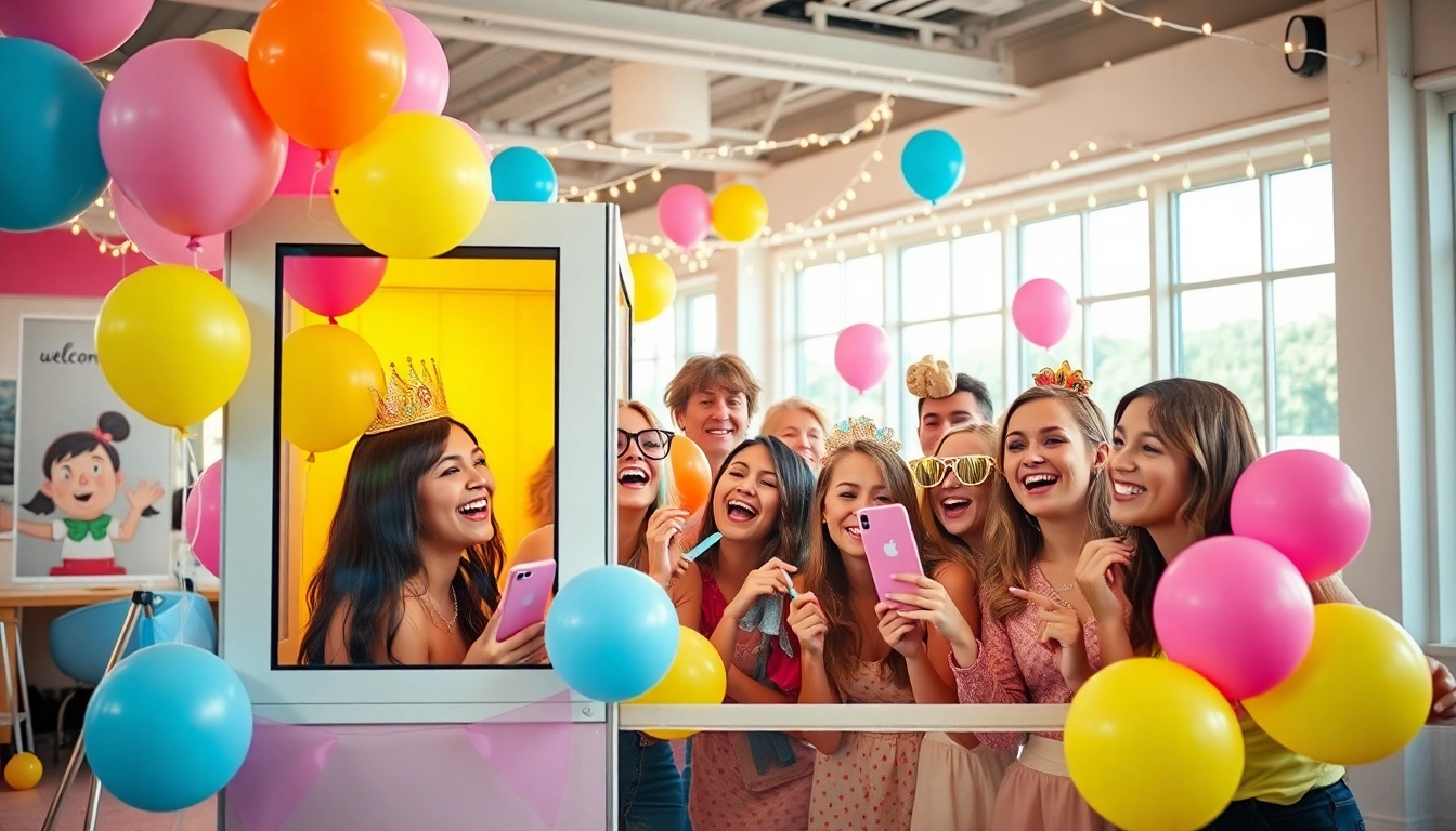 Capture moments at a photo booth rental chicago with friends in a colorful celebration setup.