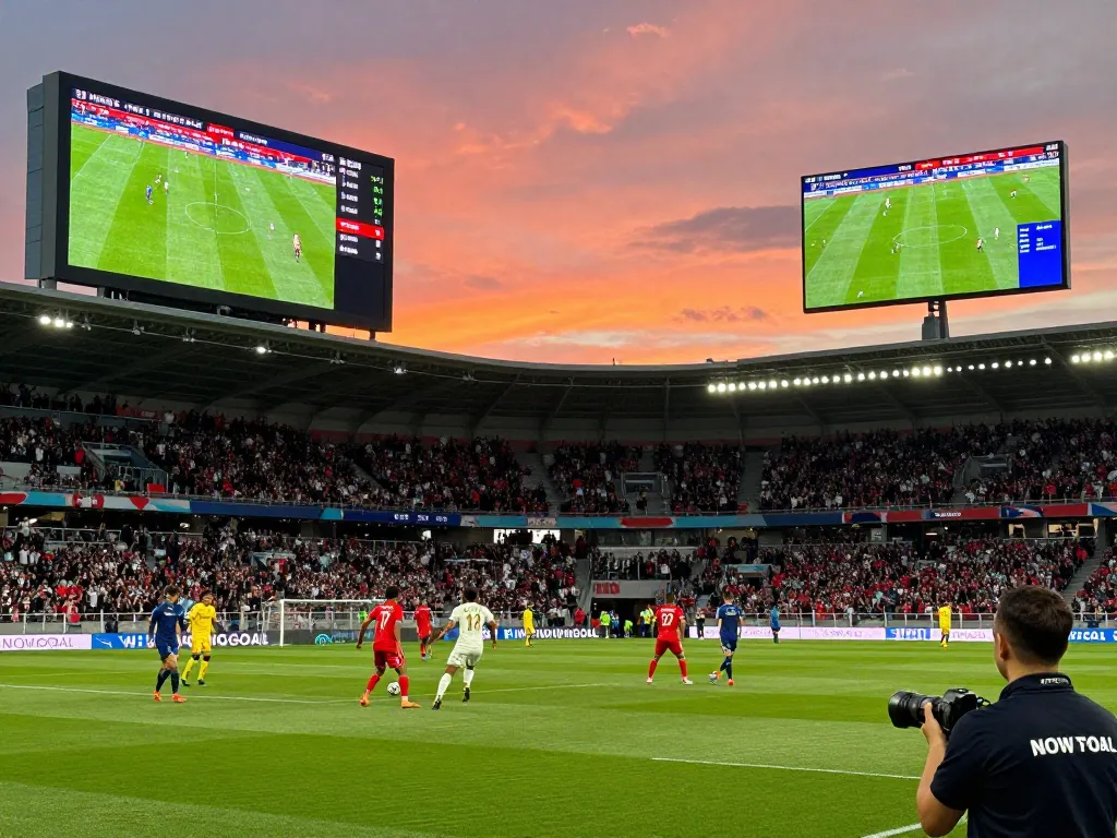 Exciting football match scene showcasing NOWGOAL's live scores and analysis in a vibrant stadium.
