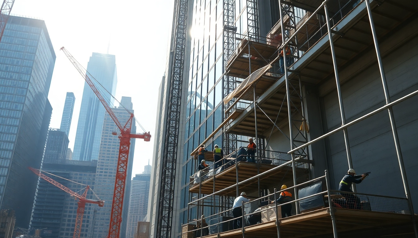 New York City Commercial General Contractor managing a skyscraper project with cranes.