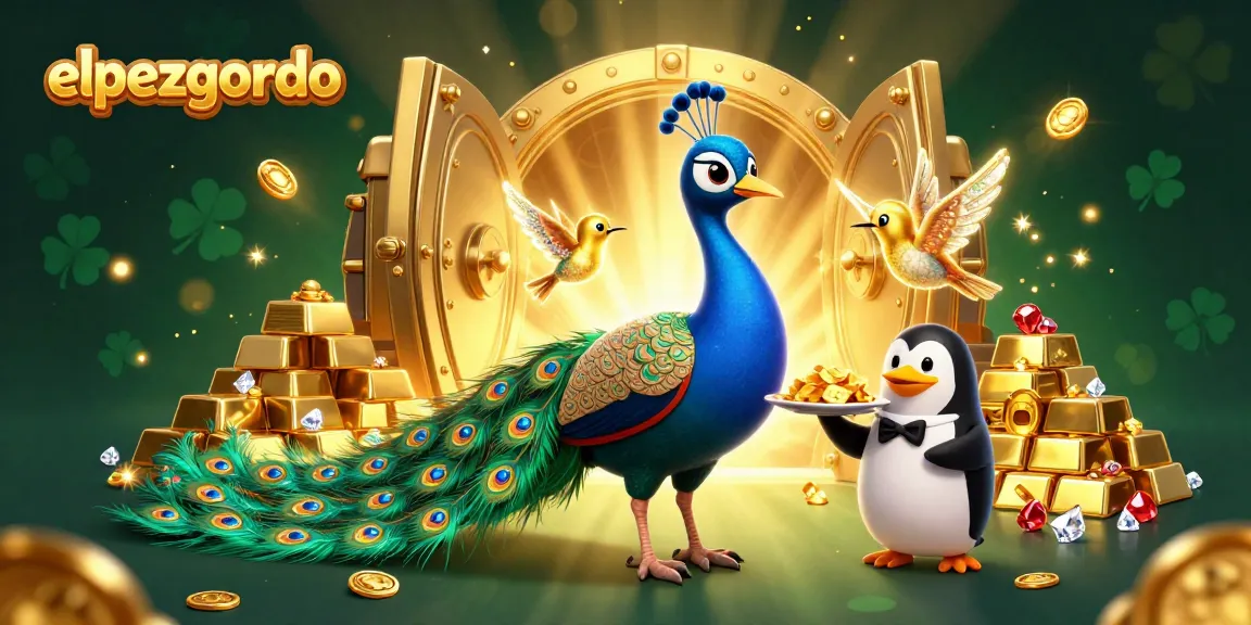 elpezgordo showcases a vibrant 3D illustration with regal characters amidst shimmering casino treasures.